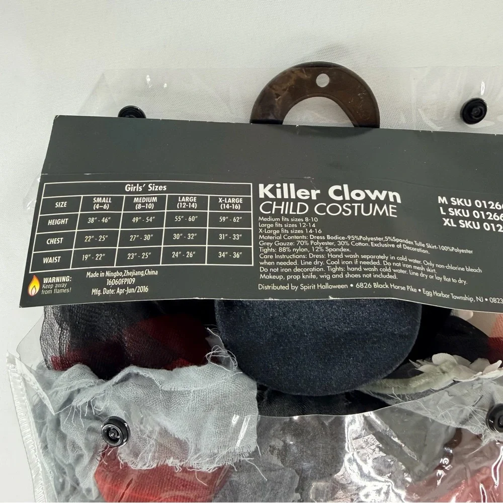 Spirit Kids Size XL 14-16 Killer Clown Cosplay Halloween Costume - Picture 15 of 15